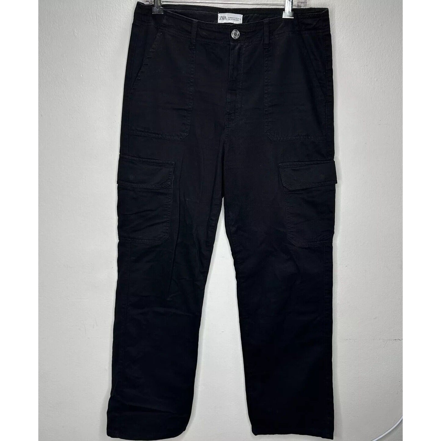 Zara Cute Black Wide Leg Pocketed Utility Cargo Khaki Trouser Pants 8