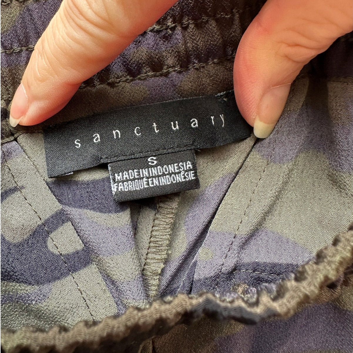 Sanctuary Green Black Blue Camo Print Cinch Waist Banded Joggger S