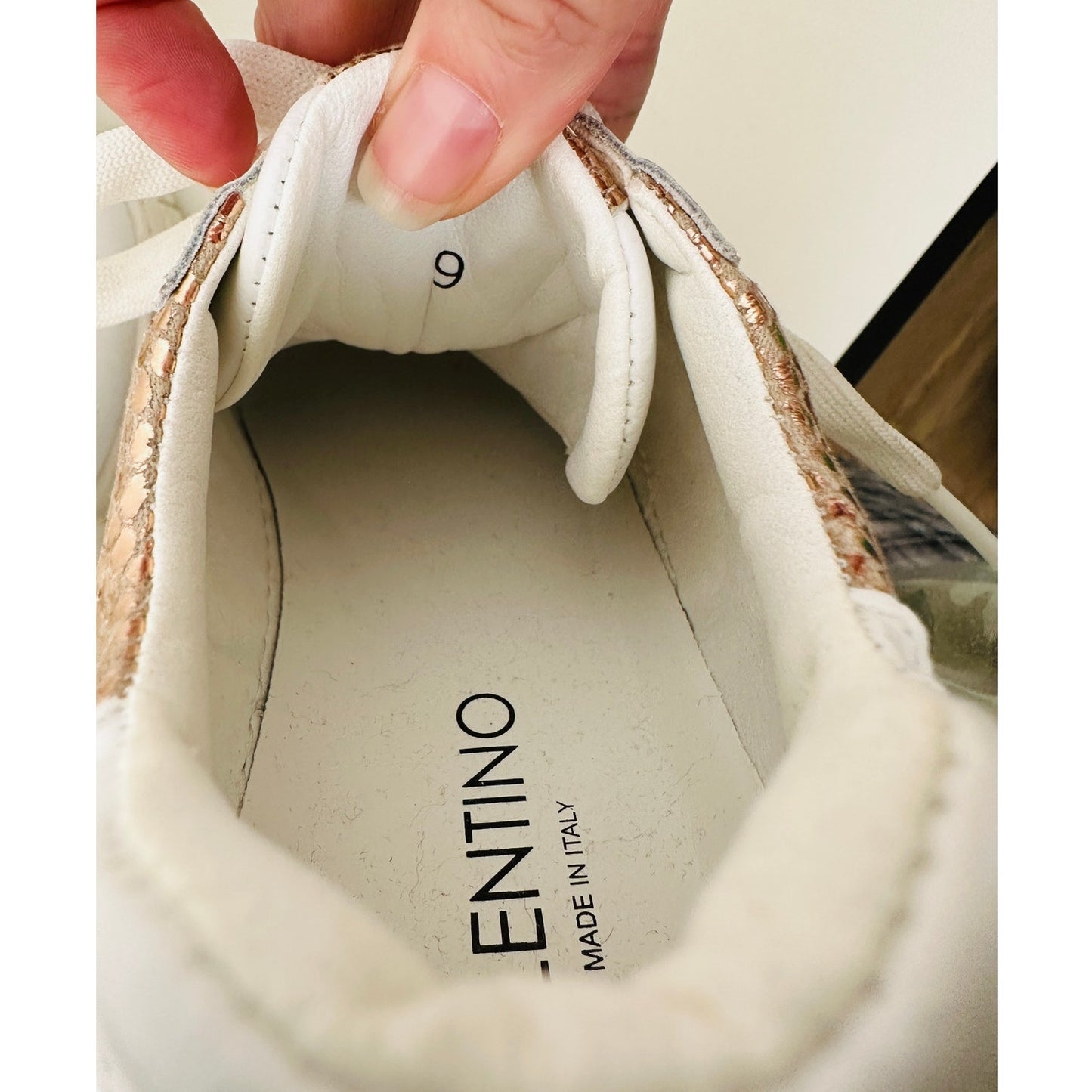 Valentino Minerva Monogram White & Rose Gold Leather Lace Sneaker 9