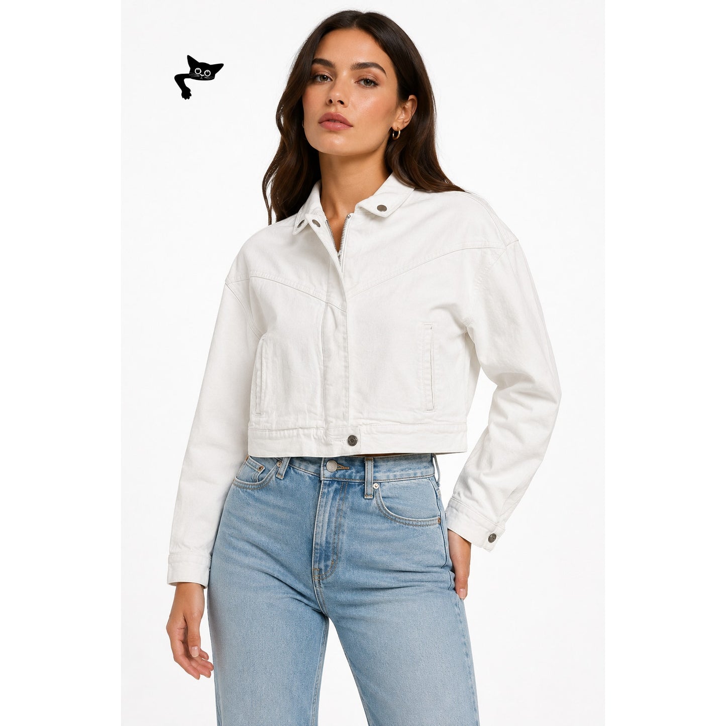 Abercrombie & Fitch White Cropped Zip Front Denim Jacket Size M