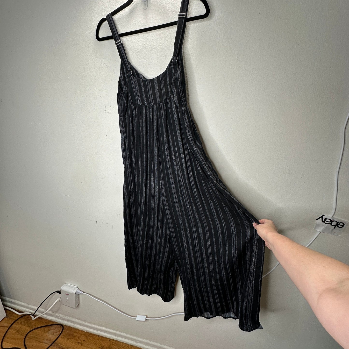 Dreamers Black & White Pinstripe Wide Leg Crop Romper Jumpsuit S
