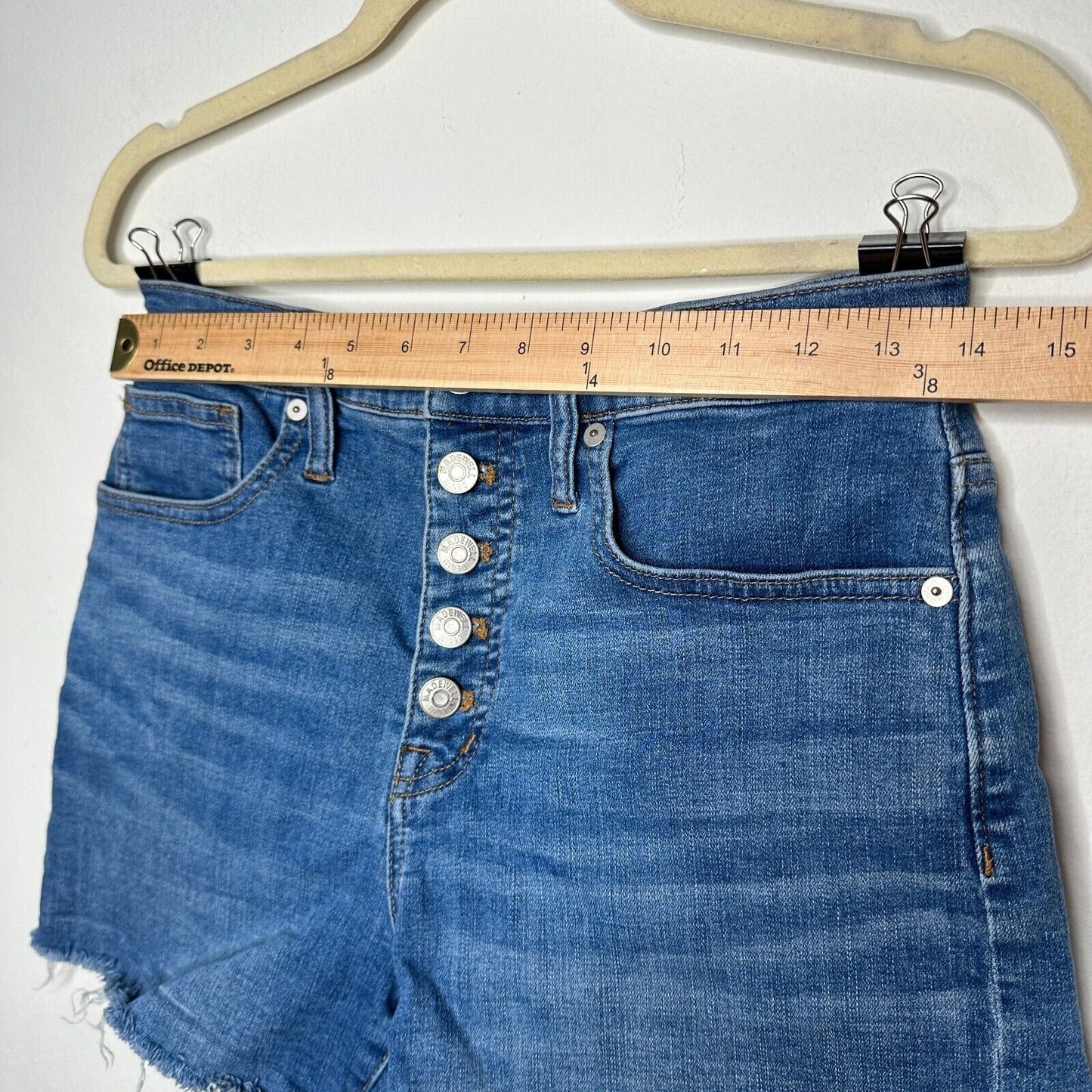Madewell High Rise Denim Button Fly Shorts Derby Medium Wash Raw Cuffs 26