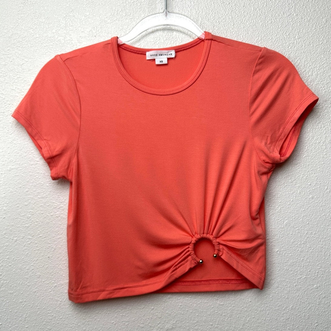 Good American Jersey Top Coral XS Ring Detail Tee