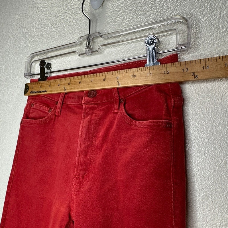 Mother Hotrod Red Insider Crop Step Fray Second Chance Jeans 26