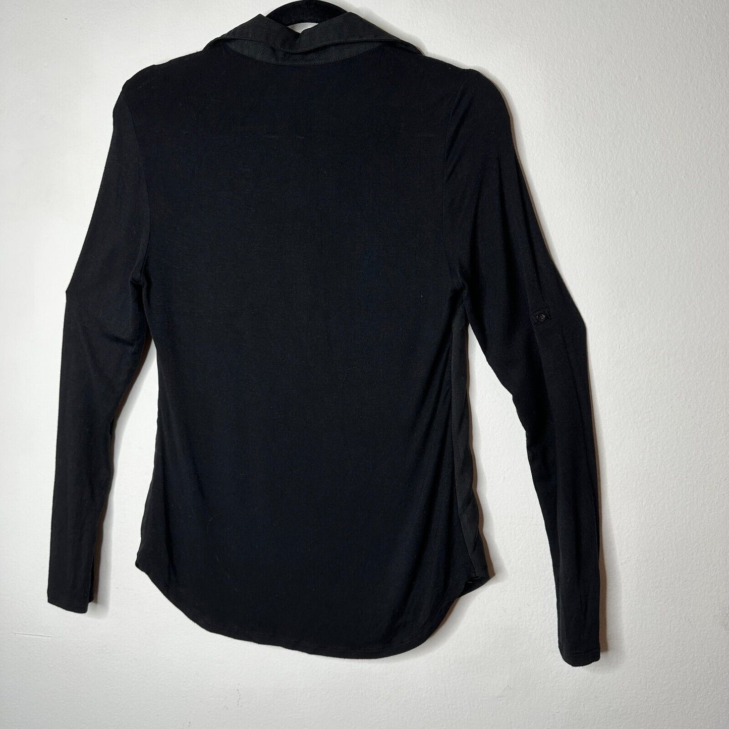 Skies Are Blue Black Stripe Stretch Front Pockets Long Sleeve Collar Blouse XS