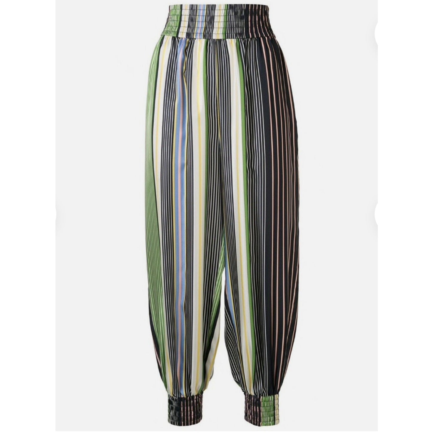 NWOT Tory Burch Green Blue White Multi Stripe Silk Harem Pants Banded Cuffs 2