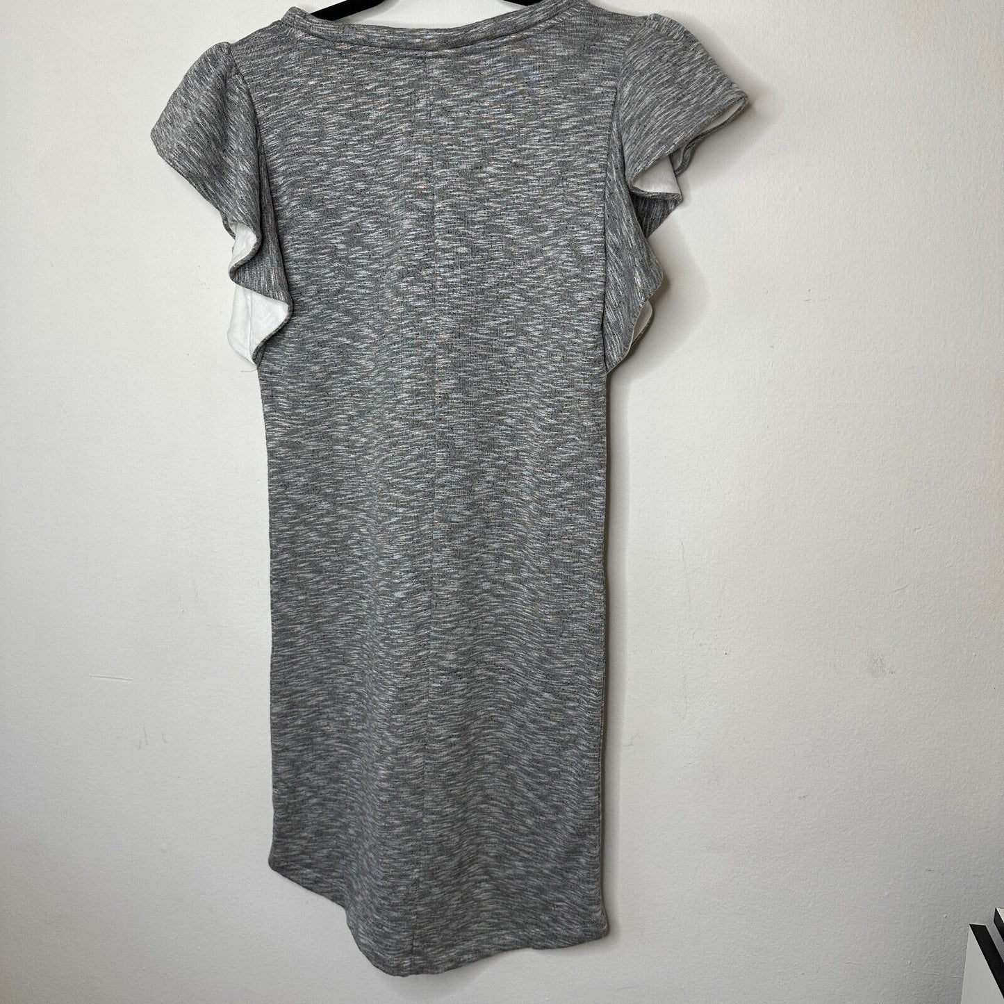 ASOS Y.A.S Cute Marled Gray Knit Ruffle Short Sleeve Round Neck Mini Dress 38