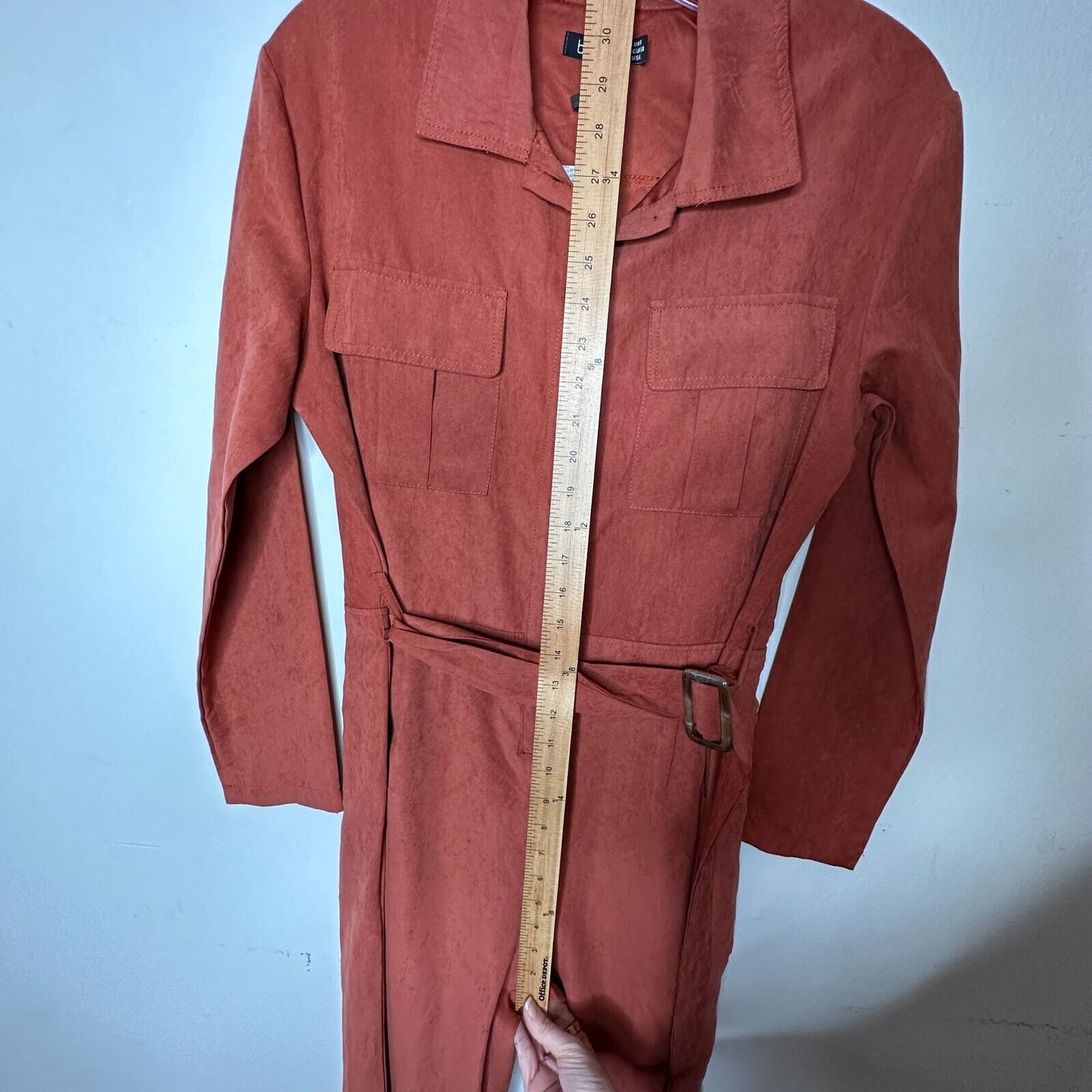 NWT Boohoo Rust Utility Cargo Belted Jumpsuit Tapered Leg Front Safari Pocket 7