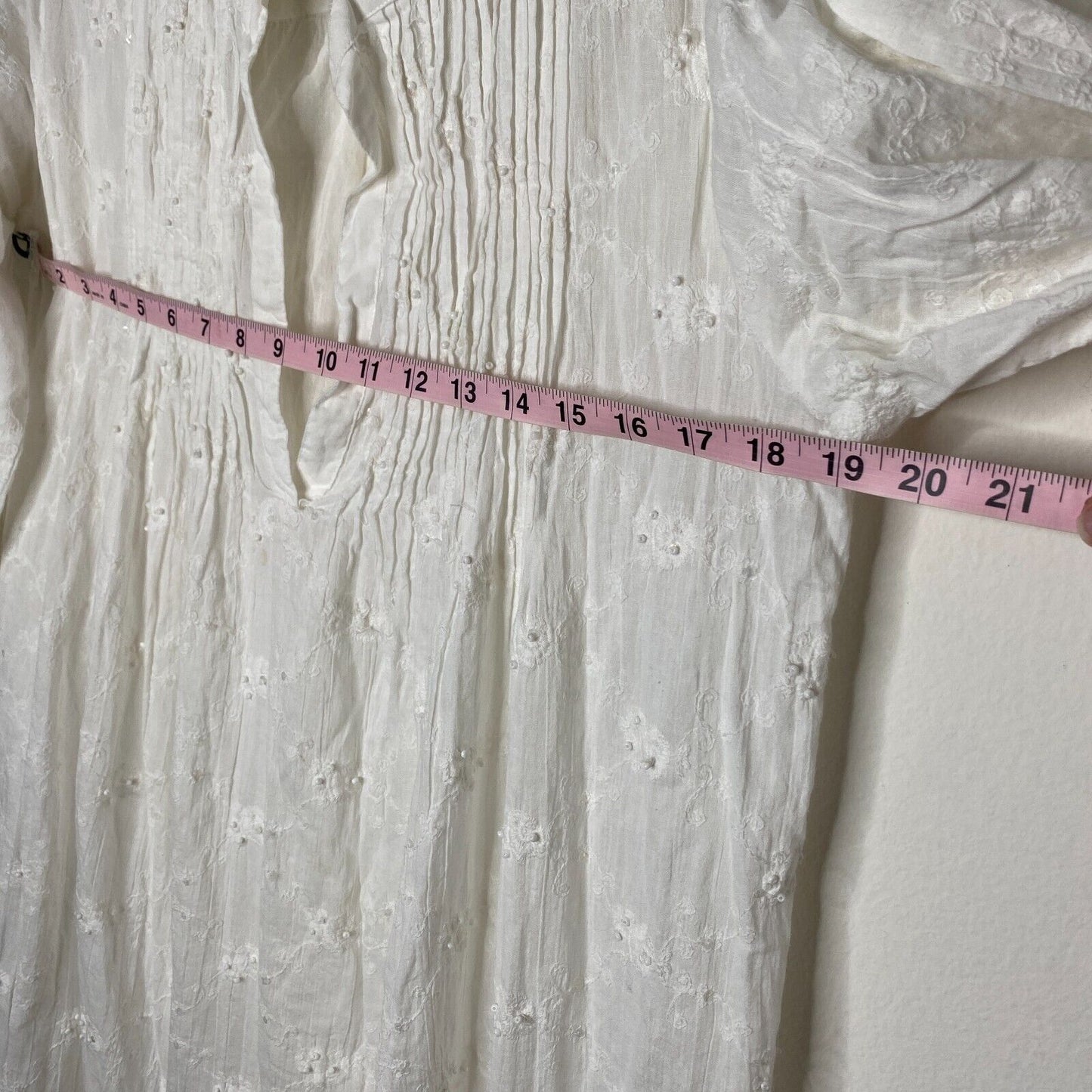 Antica Sartoria Gauze and Crochet Beaded Half Button White Dress 3/4 Sleeves S