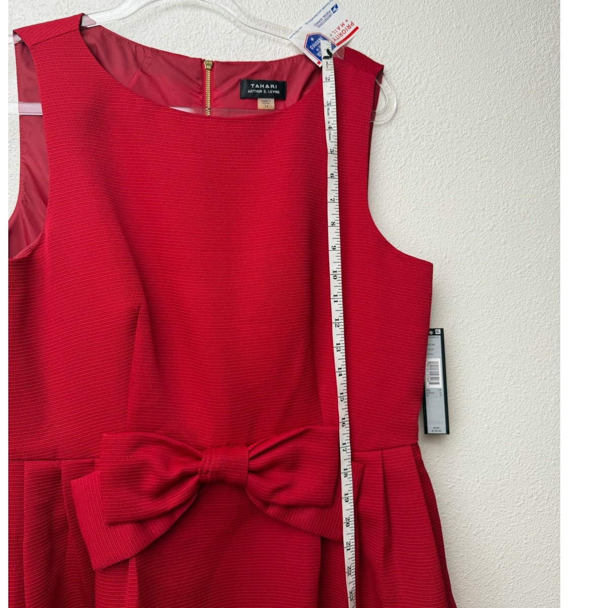 NWT Tahari Red Bow Pleated Sleeveless Dress Size 14