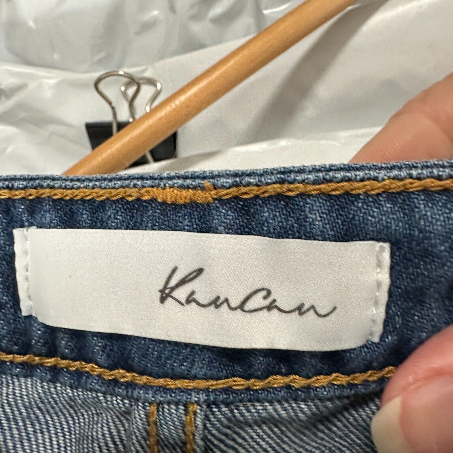 Kancan Medium Blue Wash Mid-Rise Distressed Raw Hem Denim Jean Shorts 28