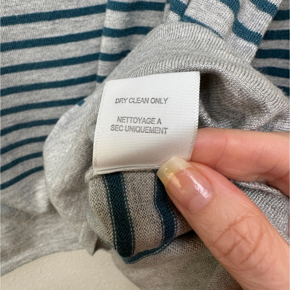 Joie Gray&Teal Striped Lightweight Sweater Top 3/4 Sleeve Boxy L