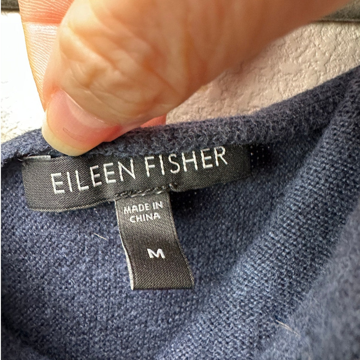 Eileen Fisher Sweater Blue M Cowl Neck Cashmere Blend