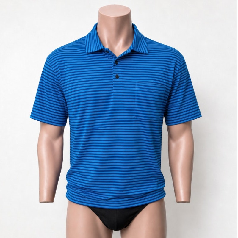 KJUS Polo Golf Shirt Medium Blue Striped Short Sleeve UPF30+  L / 52