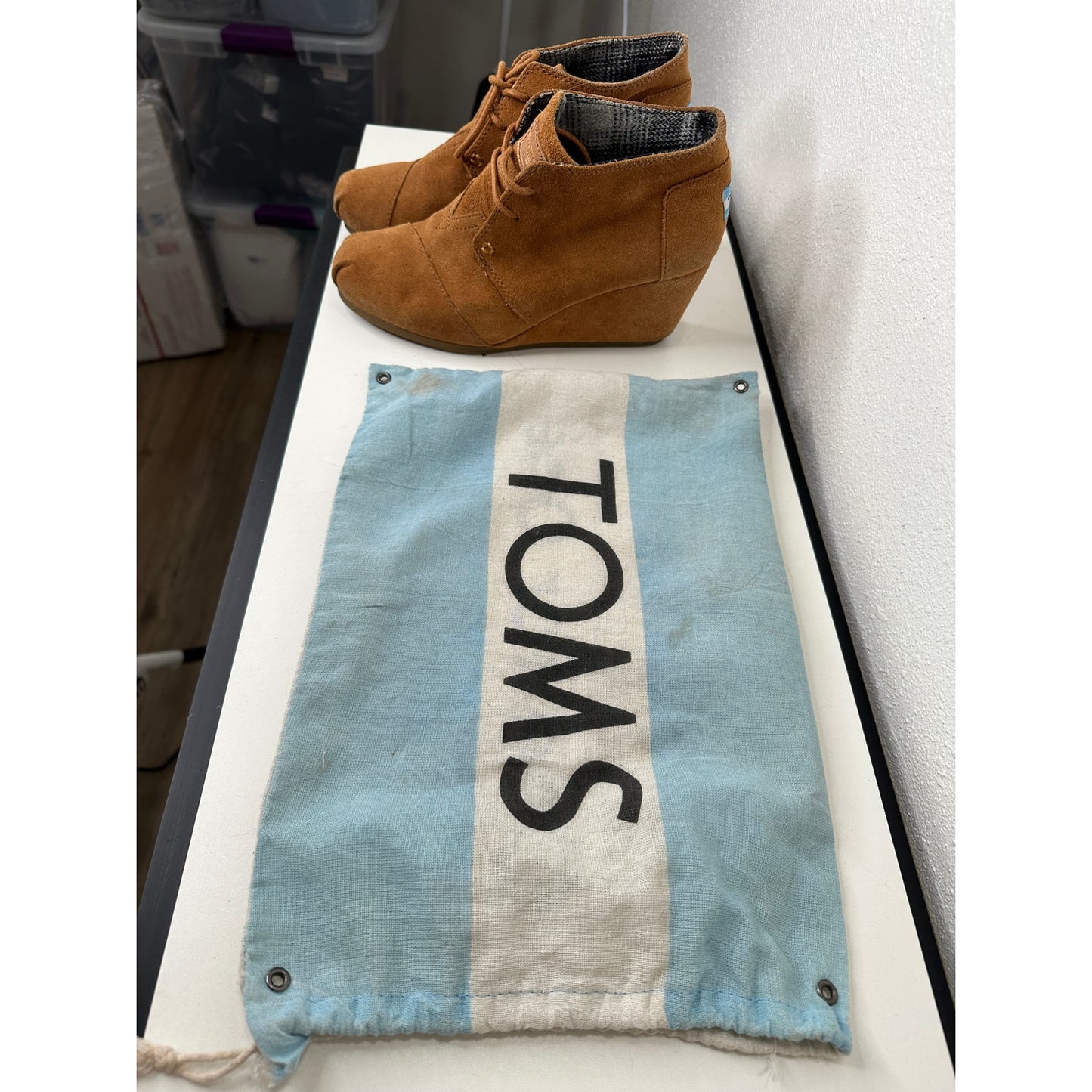 Toms Rust Brown Suede Camel Desert Pleated Toe Wedge Tie Booties 7
