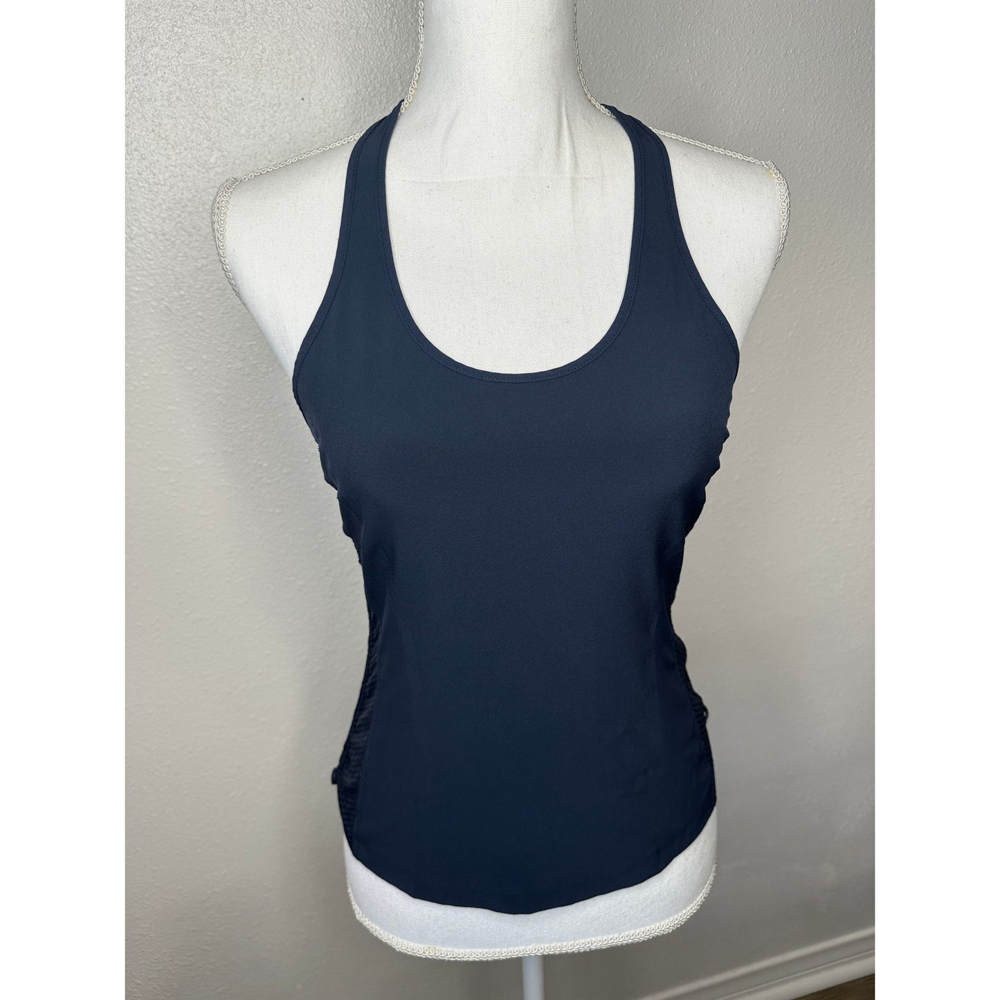 Athleta Navy Blue Mesh Racerback Tank Top XXS – Adjustable Sides Activewear