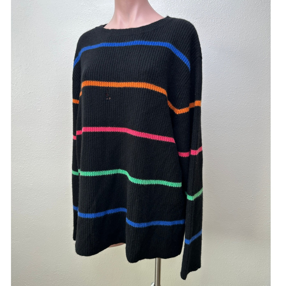 The Elder Statesman Black Multicolor Stripe Cashmere Sweater M