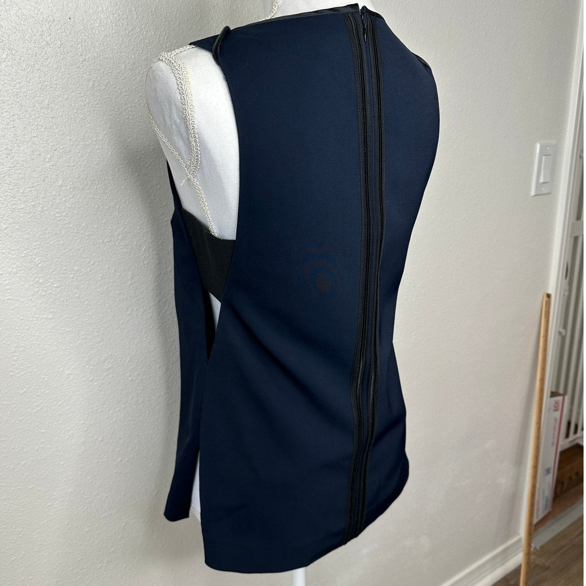 rag & bone Navy & Black High Neck Satin Back Zip Tank Blouse Sleeveless Top S