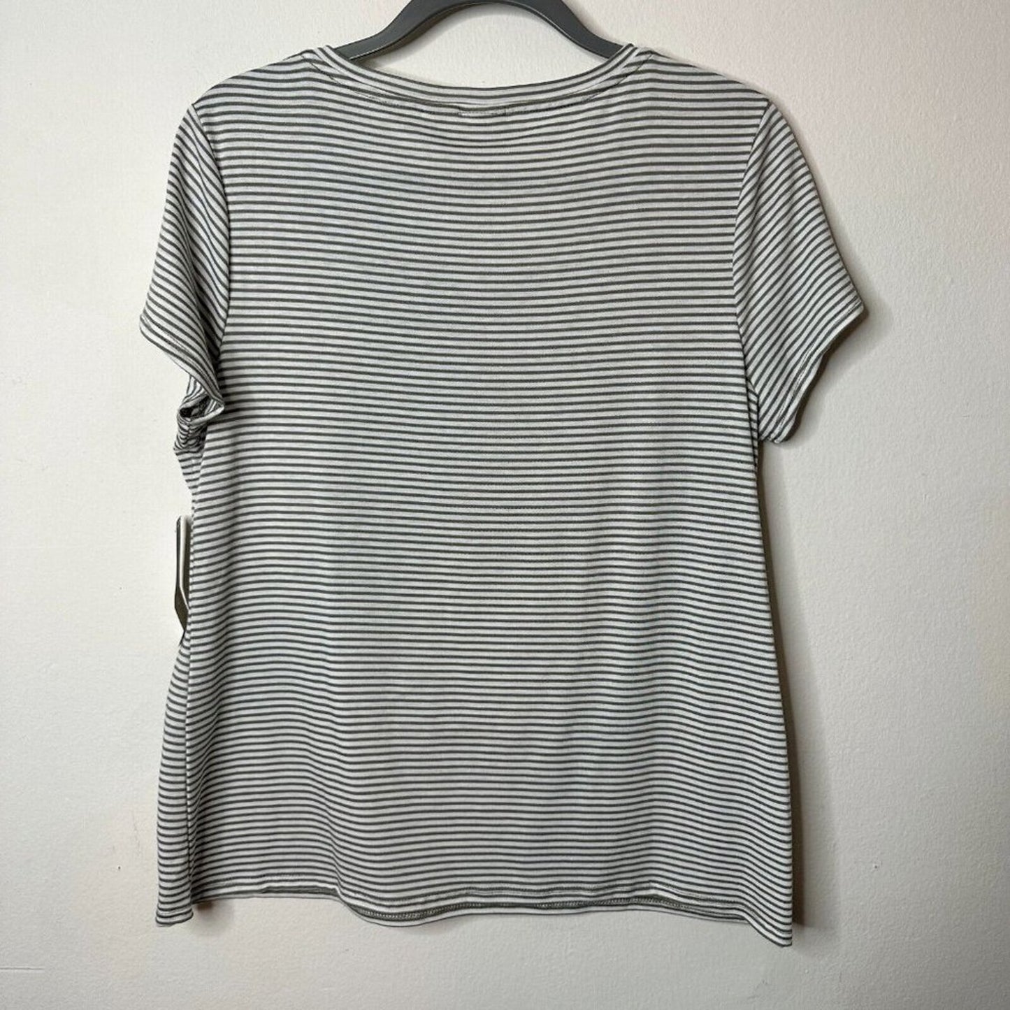 NWT Chico's Zenergy Wild At Heart Olive White Stripe V-Neck Tee  1