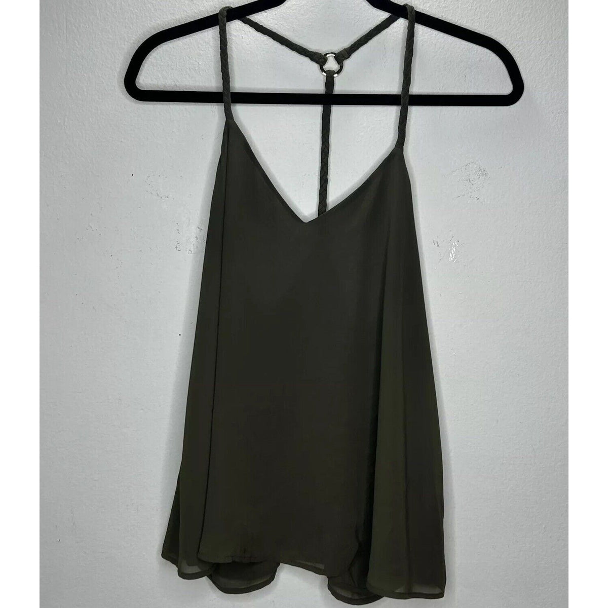 Marciano Olive VNeck Braided Racer Back Semi Sheer Blouse SM