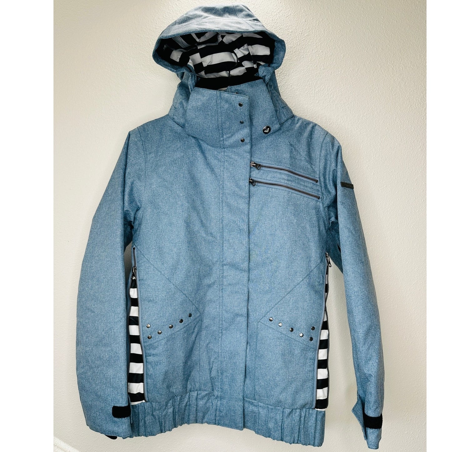 Roxy Kjersti Buaas Retro Blue Denim Removable Hood Zip Jacket S