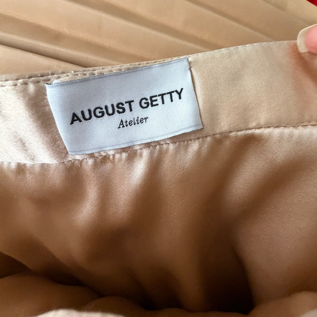 August Getty Atelier Accordion Pleat Leather Maxi Skirt Tan Women's US 4