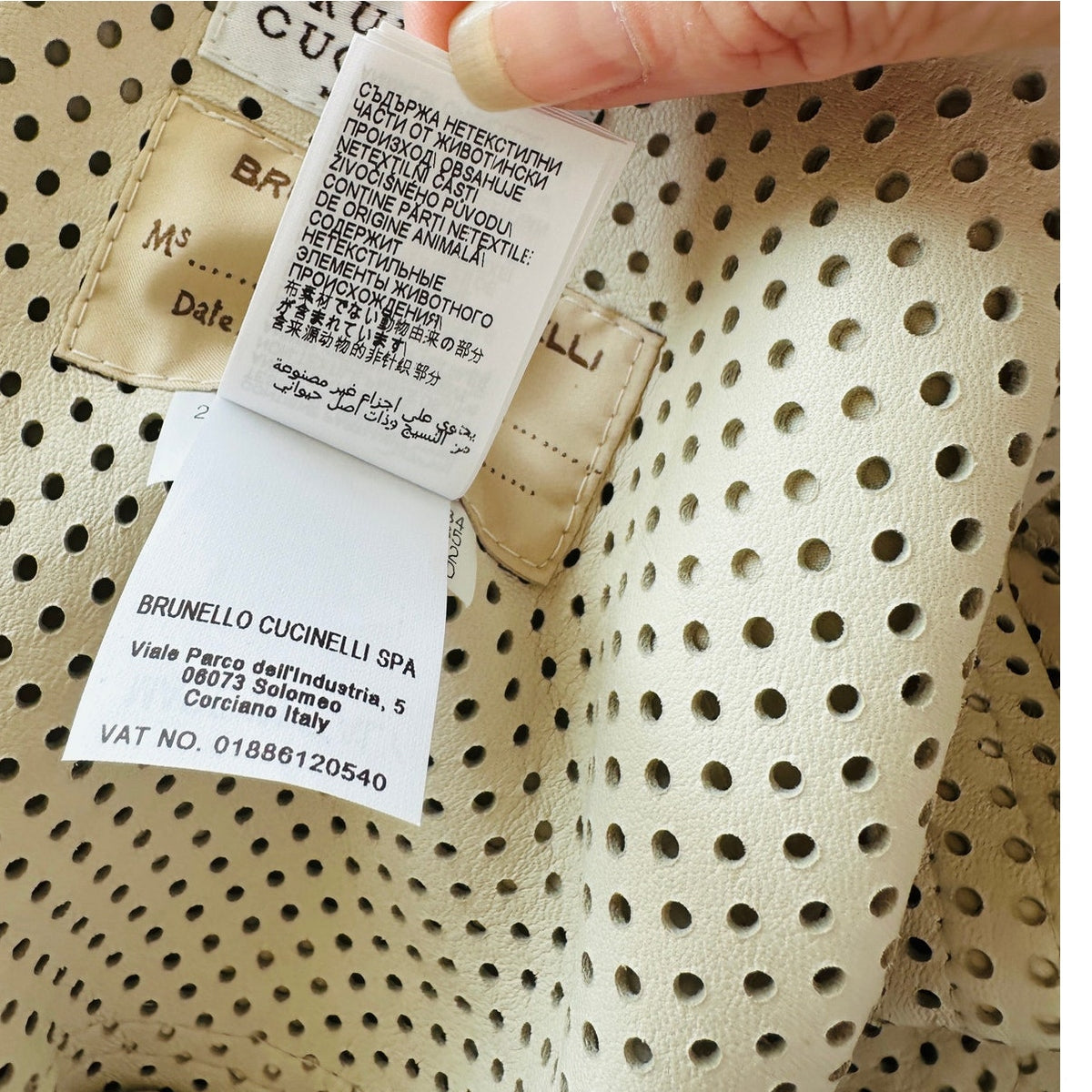 NWT Brunello Cucinelli Tan Cream Laser Cut 100% Leather Bomber Jacket 48 / XL