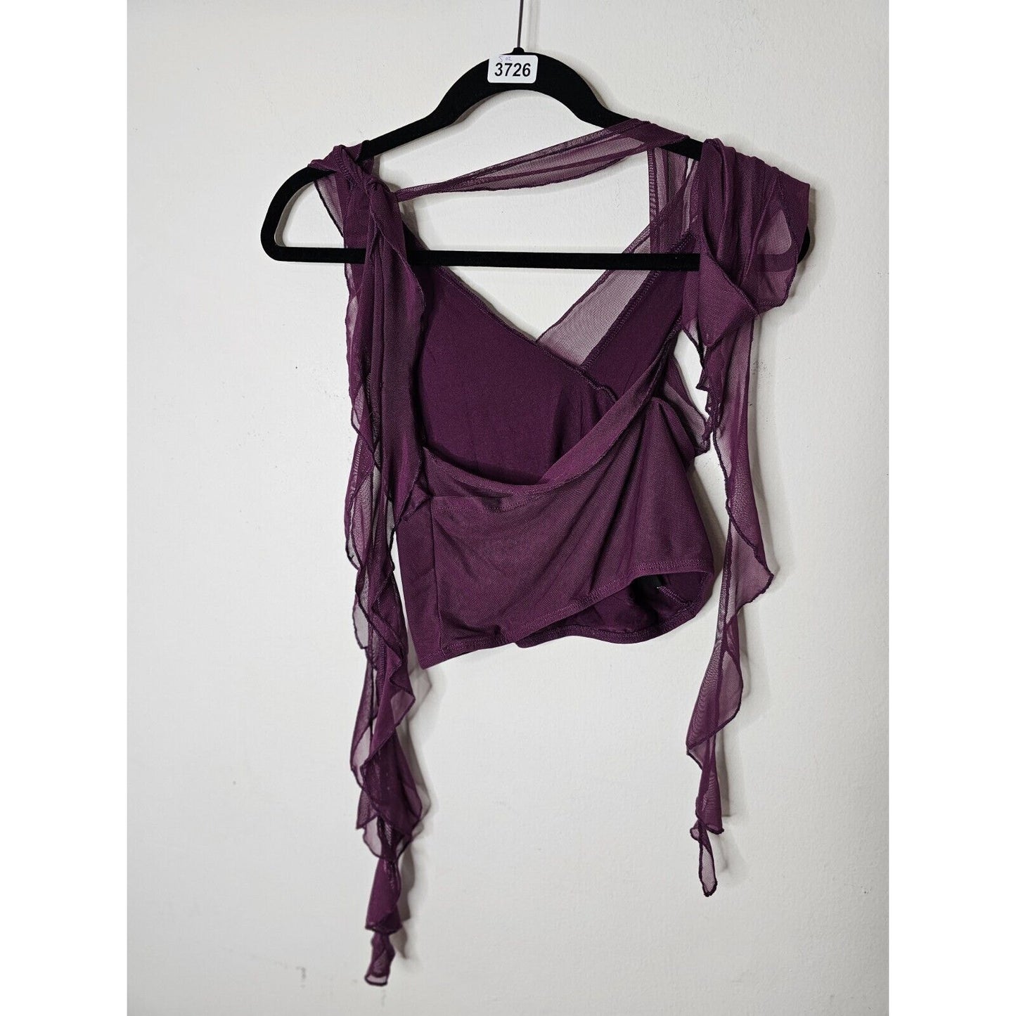 Cider Cute Purple Sleeveless Ruffle Mesh Faux Wrap Tie Neck Blouse Top Small