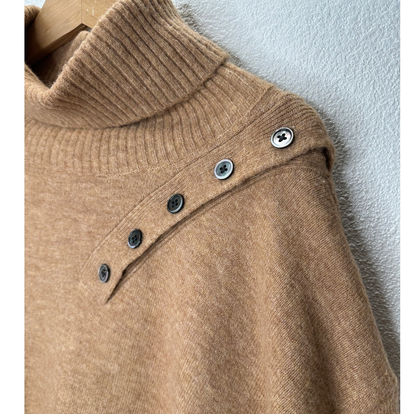Marissa Webb Blake Camel Brown Button Cashmere Blend Turtleneck Sweater M