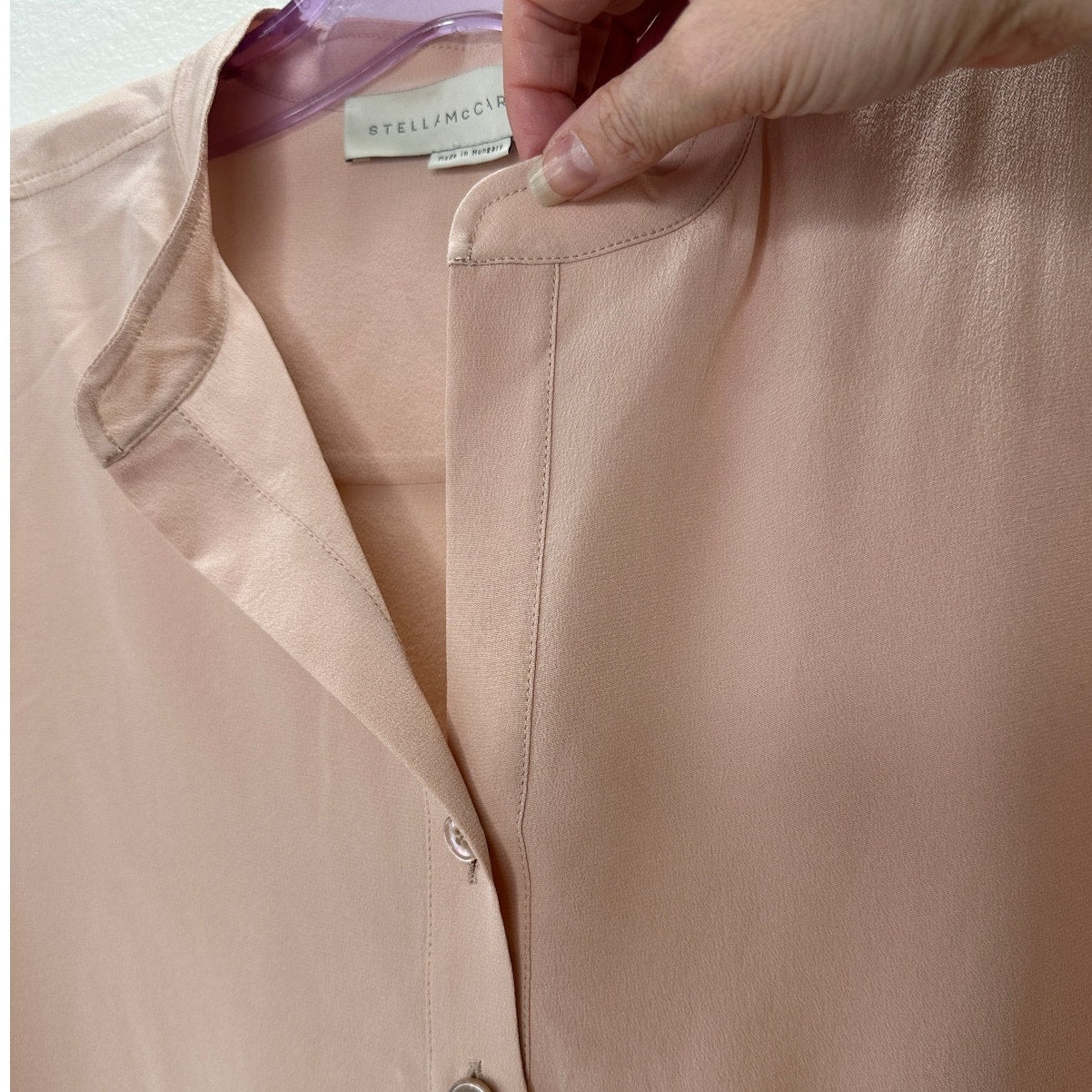 Stella McCartney Eva 100% Silk Muted Pink 3/4 Button Long Sleeve Blouse 42 / M