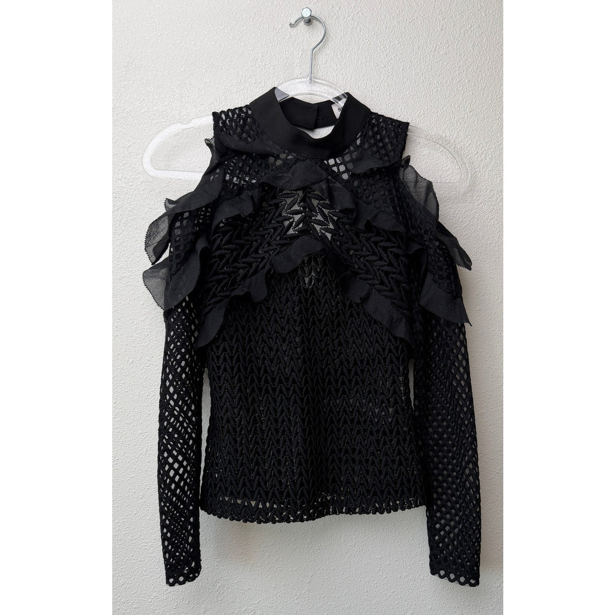 Self-Portrait Black Purl Knit Cold Shoulder Top US 4