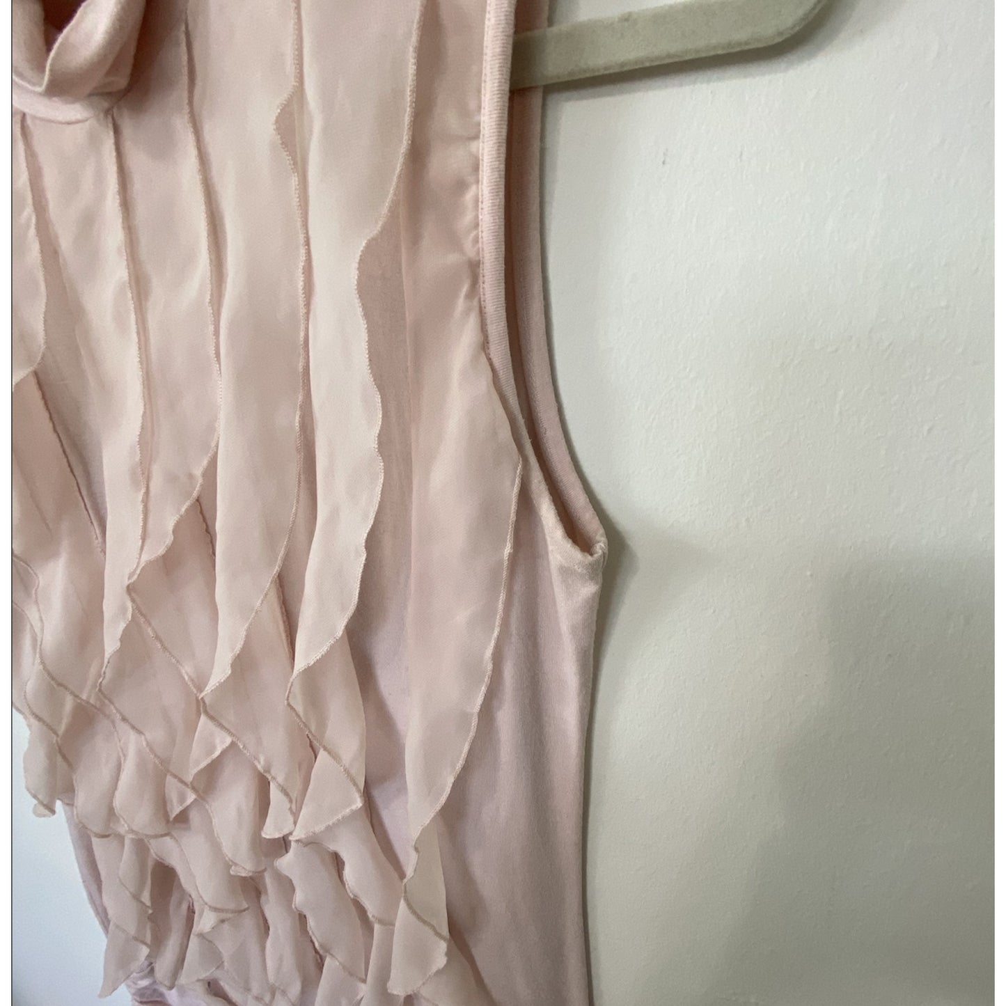 Kenar Blush Light Pink Sleeveless Victorian Ruffle Front Mock Neck Blouse Small