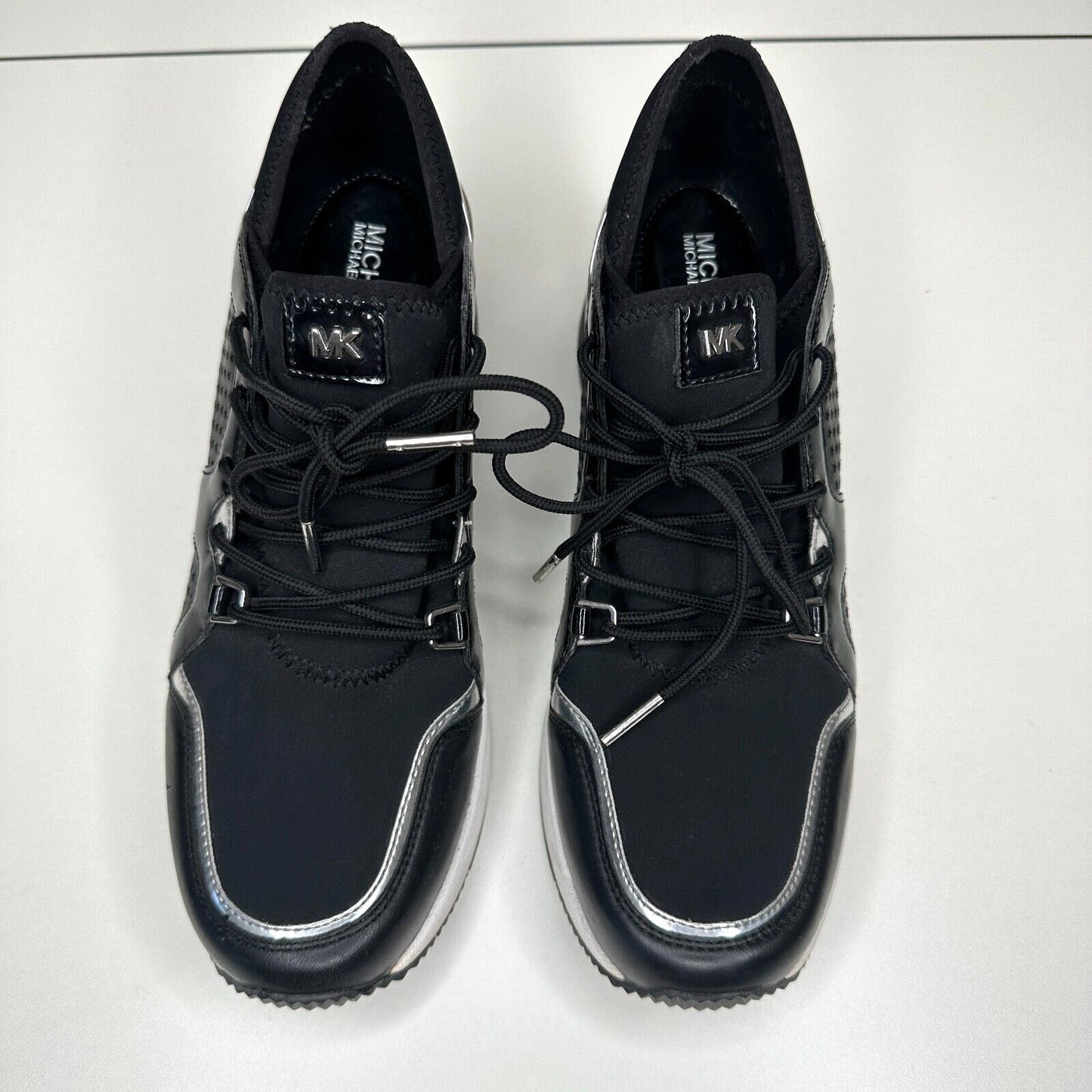 Michael Kors Black Scout Trainer Scuba Leather Wedge Sneaker Star Design 9