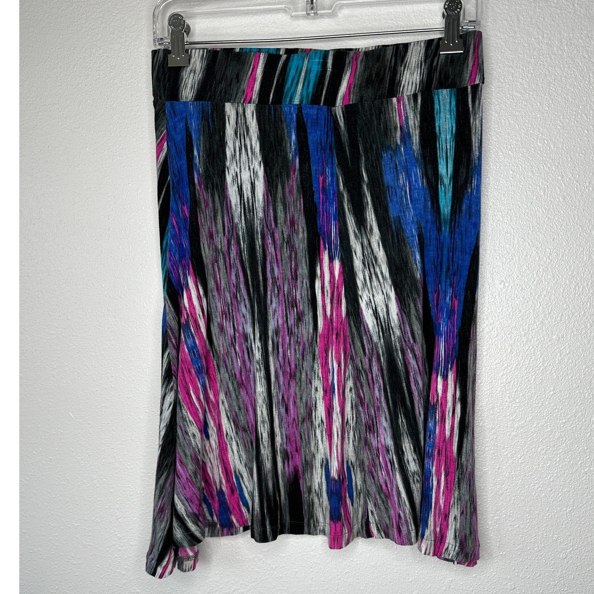 Bloomingdales Blue Black Gray Multicolor Stripe Print Elastic Waist Skirt S