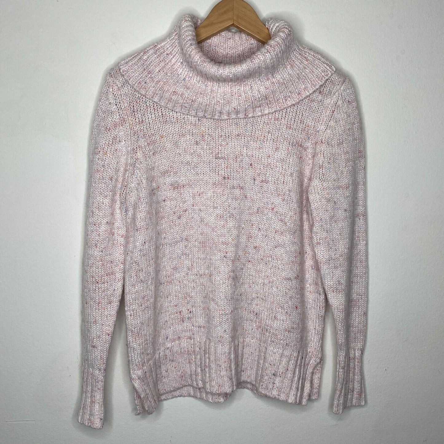 Loft Pink Multi-Color Pastel Shimmery Long Sleeve Boxy Cowl Neck Sweater Medium
