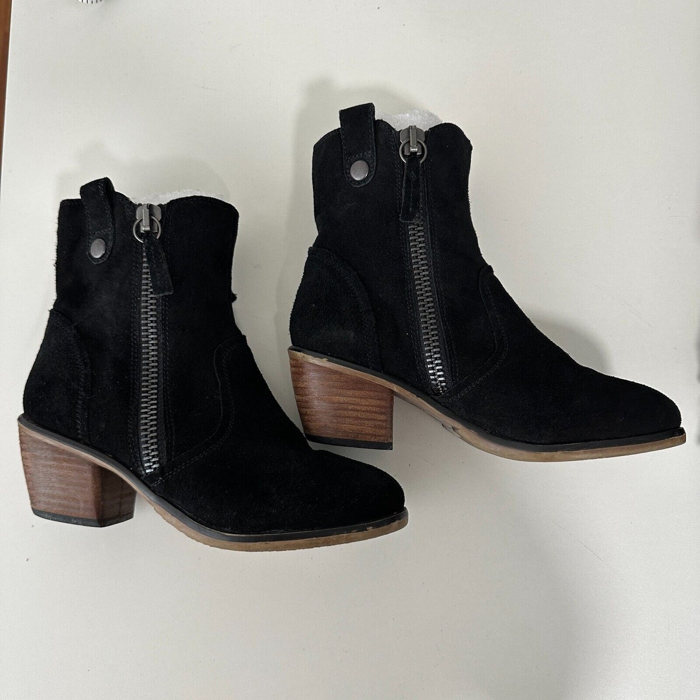 Steve Madden Windey Sexy Black Suede Leather Side Zip Wood Block Heel Boots 6.5