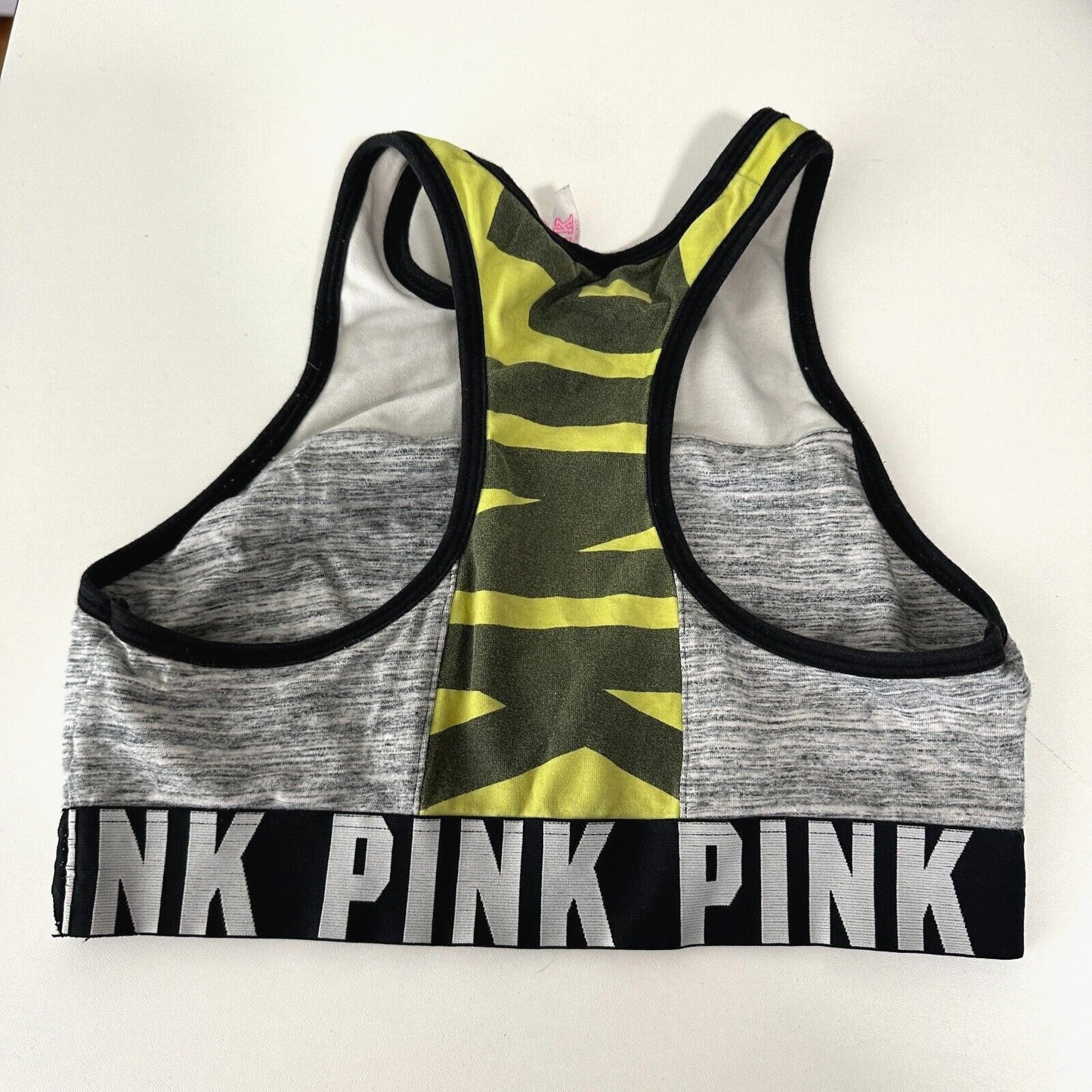 Victoria Secret Pink Gray White Yellow Black Logo Racerback Sports Bra S