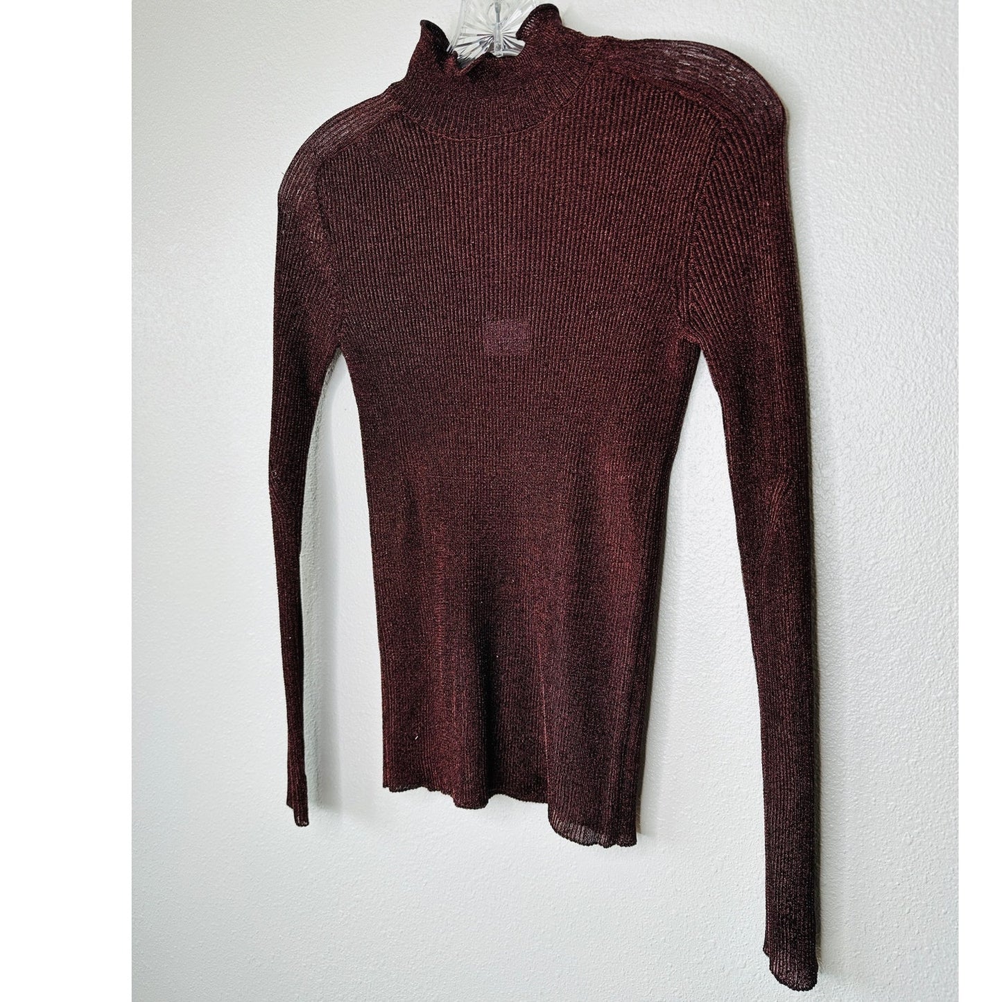NWT With Black Victoria Metallic Bronze Pullover Ruffle Mock Neck Top S