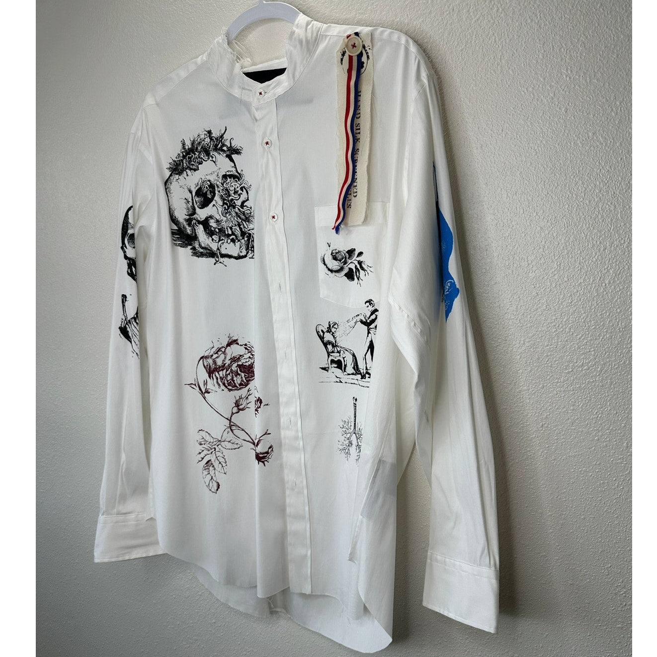NWT Libertine Silk Screen Melange Deconstructed Mandarin Button Shirt L / XL