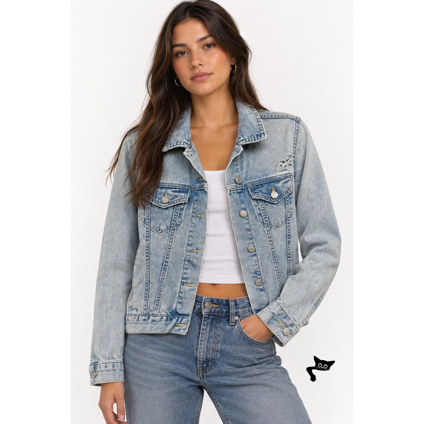 Topshop Moto Light Wash Distressed Denim Jacket Women's 2