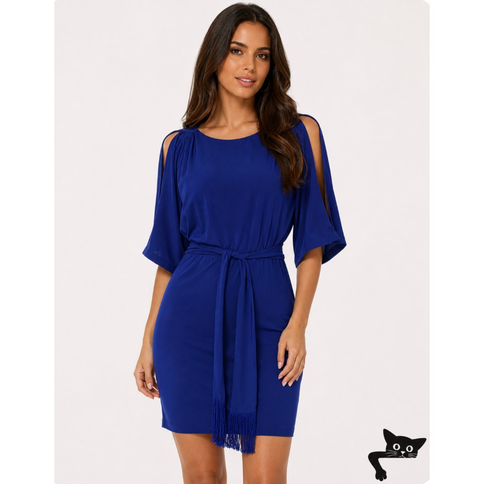 Jessica Simpson Royal Blue Split Sleeve Tie Sash Mini Cocktail Dress Small