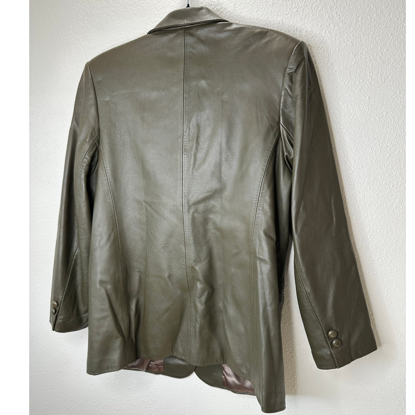 Faux Leather Green Brown Collared Front Button Blazer Jacket XL