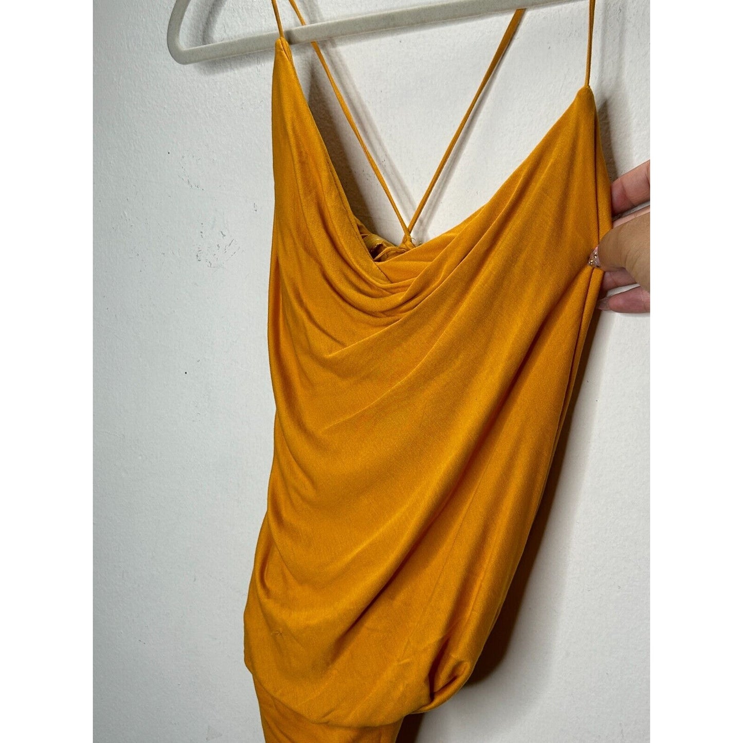BCBGMAXAZRIA Orange Simone Flame Drape Open Criss Cross Tie Back Summer Top XS