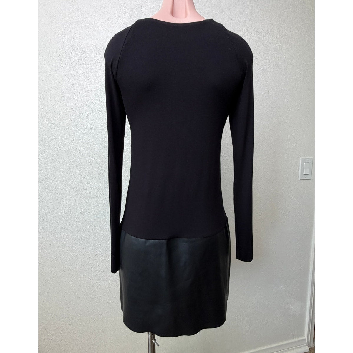 Bailey 44 Black Faux Leather Hem Long Sleeve Mini Dress Women's US XS
