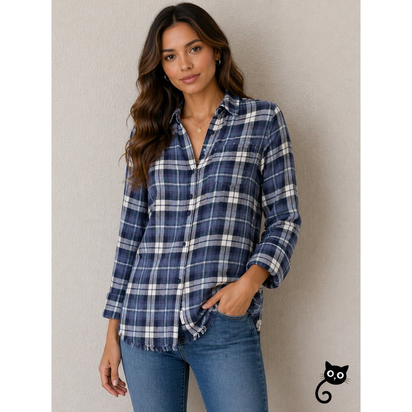 The Blue Shirt Shop Mercer & Spring Blue Plaid Button Long Sleeve Raw Hem XS