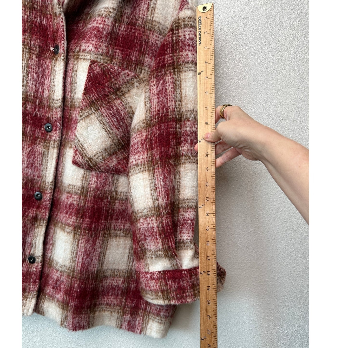 Zara Jacket Red Brown Cream Plaid Womens US XL Fuzzy