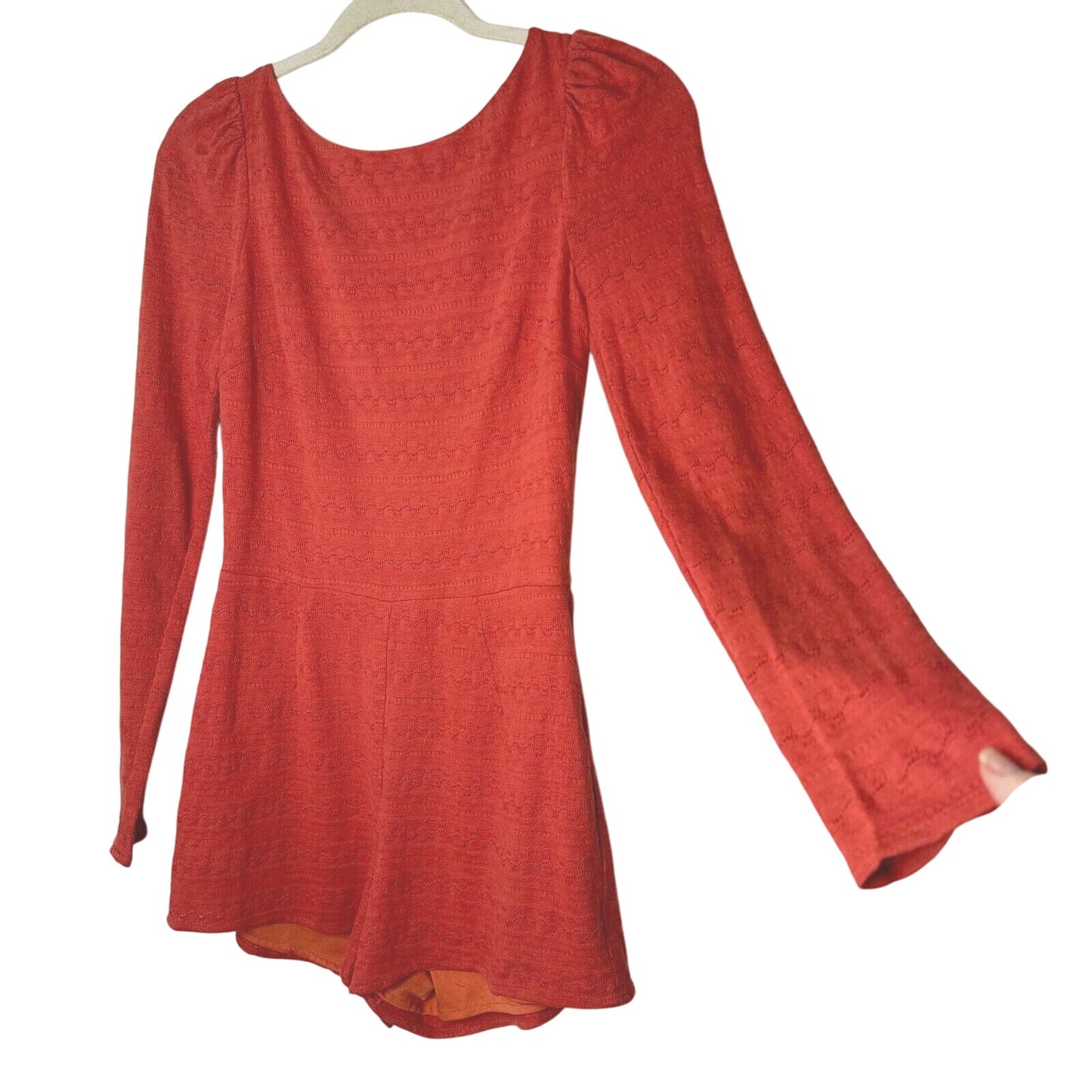 Ark & Co Salmon High Neck Long Sleeve V Back Zip Embroidered Zip Romper S