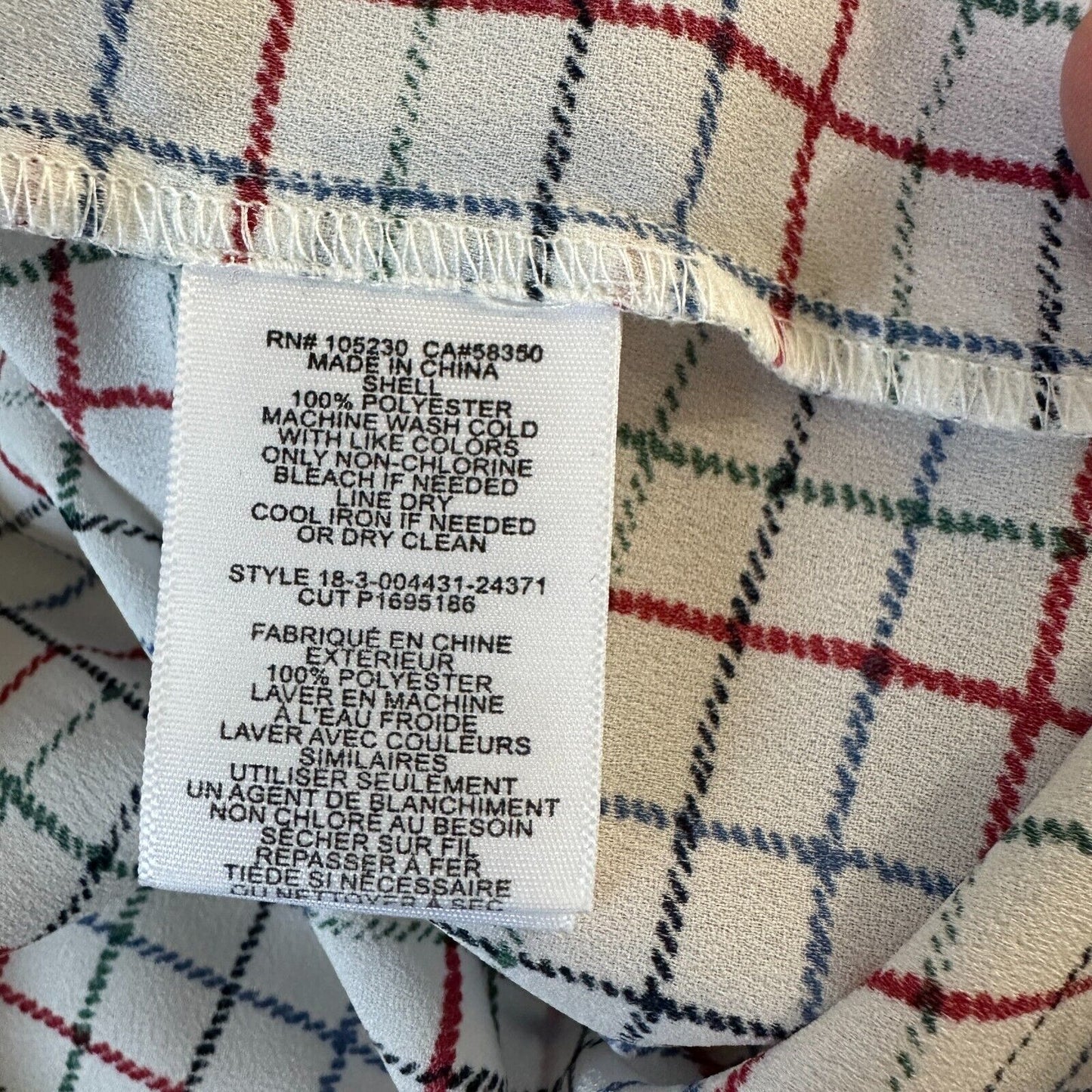 Joie White Red Blue Black & Green Plaid Front Button Pockets Long Sleeve Shirt L