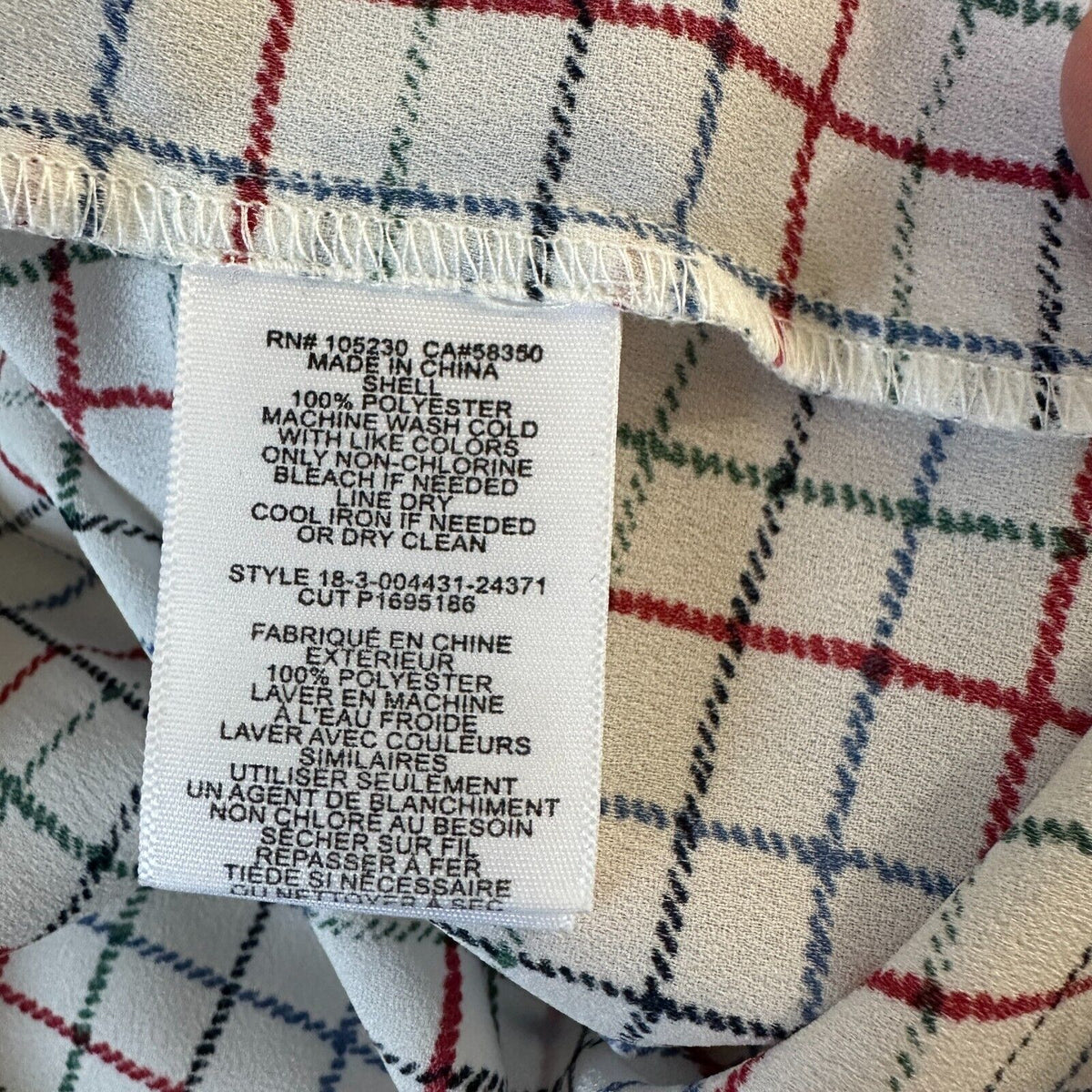 Joie White Red Blue Black & Green Plaid Front Button Pockets Long Sleeve Shirt L
