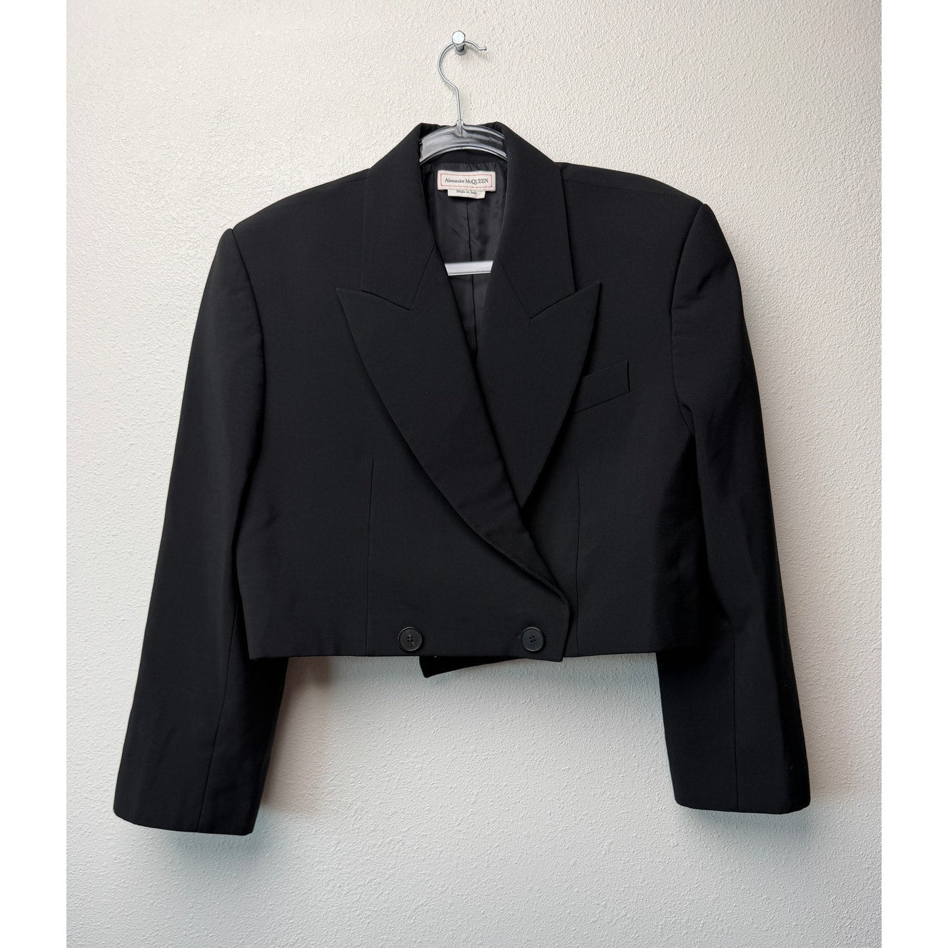Alexander McQueen Black Cropped Wool Blazer Women's US 12